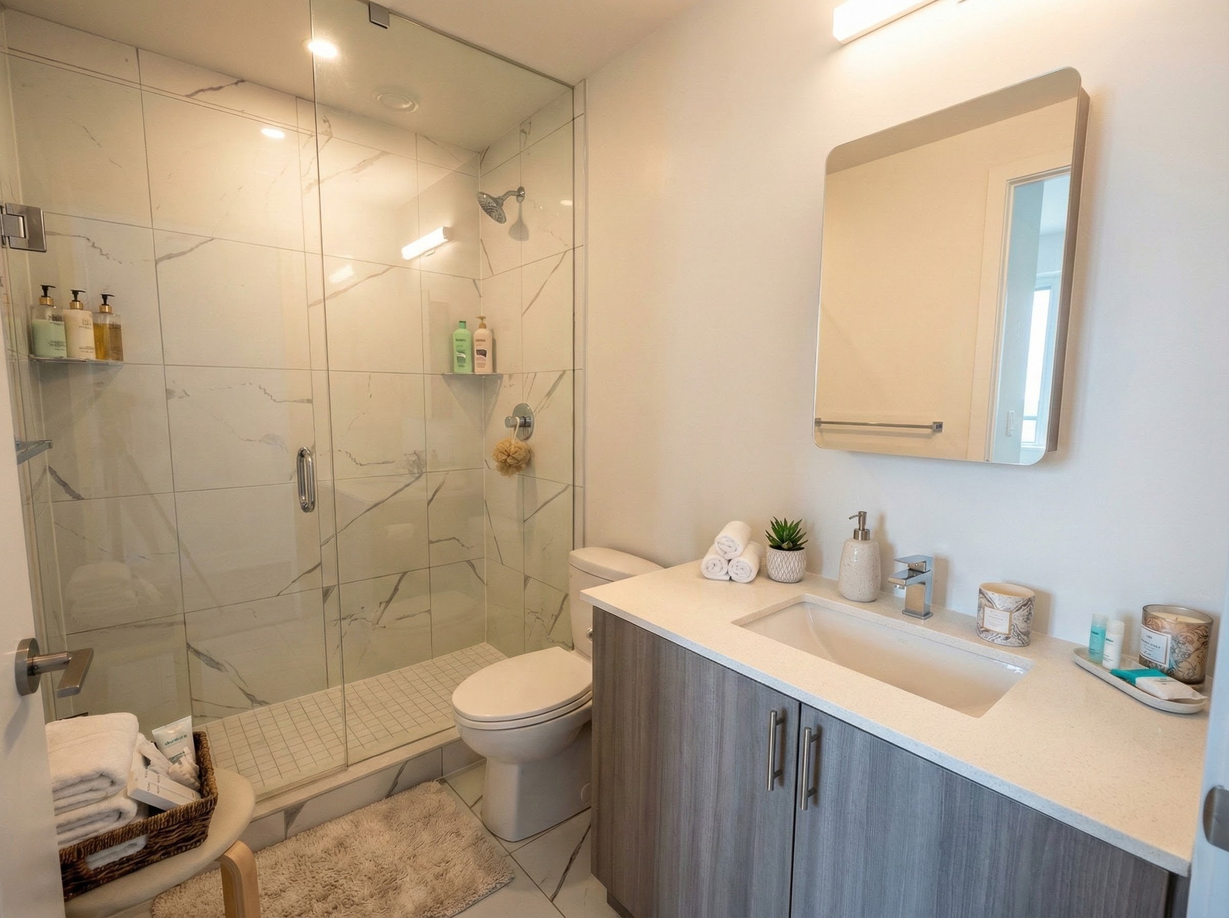 Second full bathroom with modern fixtures in 1+1 unit at 15 Ellerslie Avenue, Willowdale West
